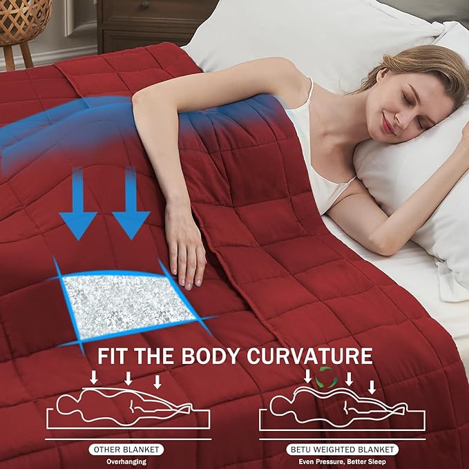 Red Weighted Blanket for Adults 12lbs, 60"x80", Queen Size Cooling Heavy Throw Blanket for 110-130lbs, Microfiber Soft Thick Big Blankets Weighted Comforter Breathable Gift for Sleeping
