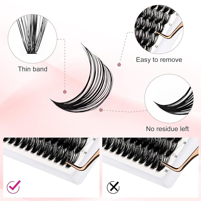 Cluster Lashes 300Pcs Mix 8-20mm individual lashes 40D D Curl Lash Clusters DIY Eyelash Extensions Wispy Individual Lash Extensions Thin Band Soft Eyelash Clusters to Use at Home (40D-0.07-D,8-20mm)