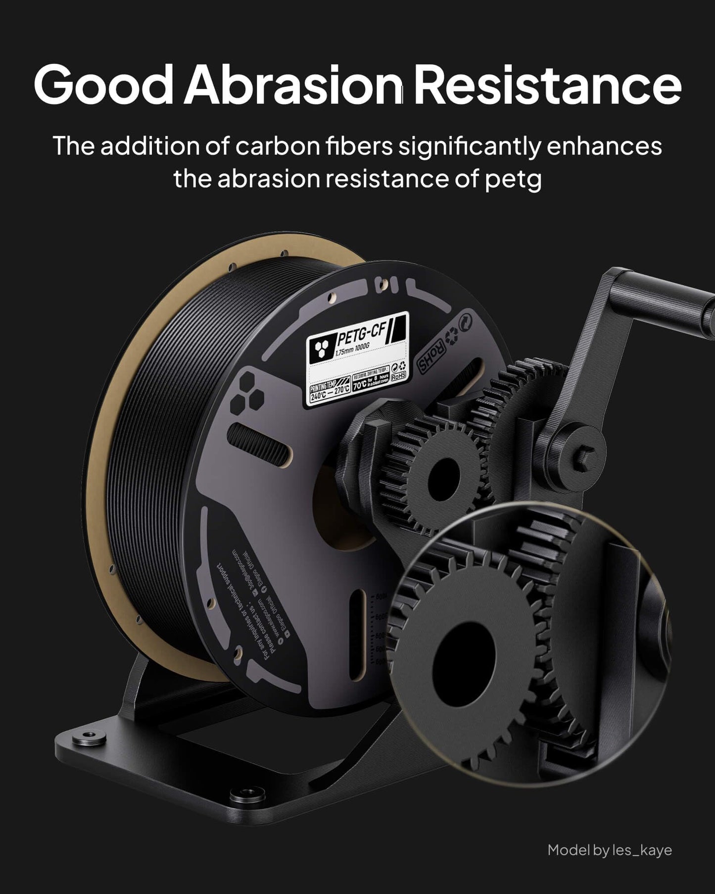 ELEGOO Carbon Fiber PETG Filament 1.75 mm Gray 1KG, High Strength & Rigidity PETG-CF 3D Printing Filament, Abrasion Resistance for Functional Parts, 1KG(2.2lbs) Spool Fits for Most FDM 3D Printers