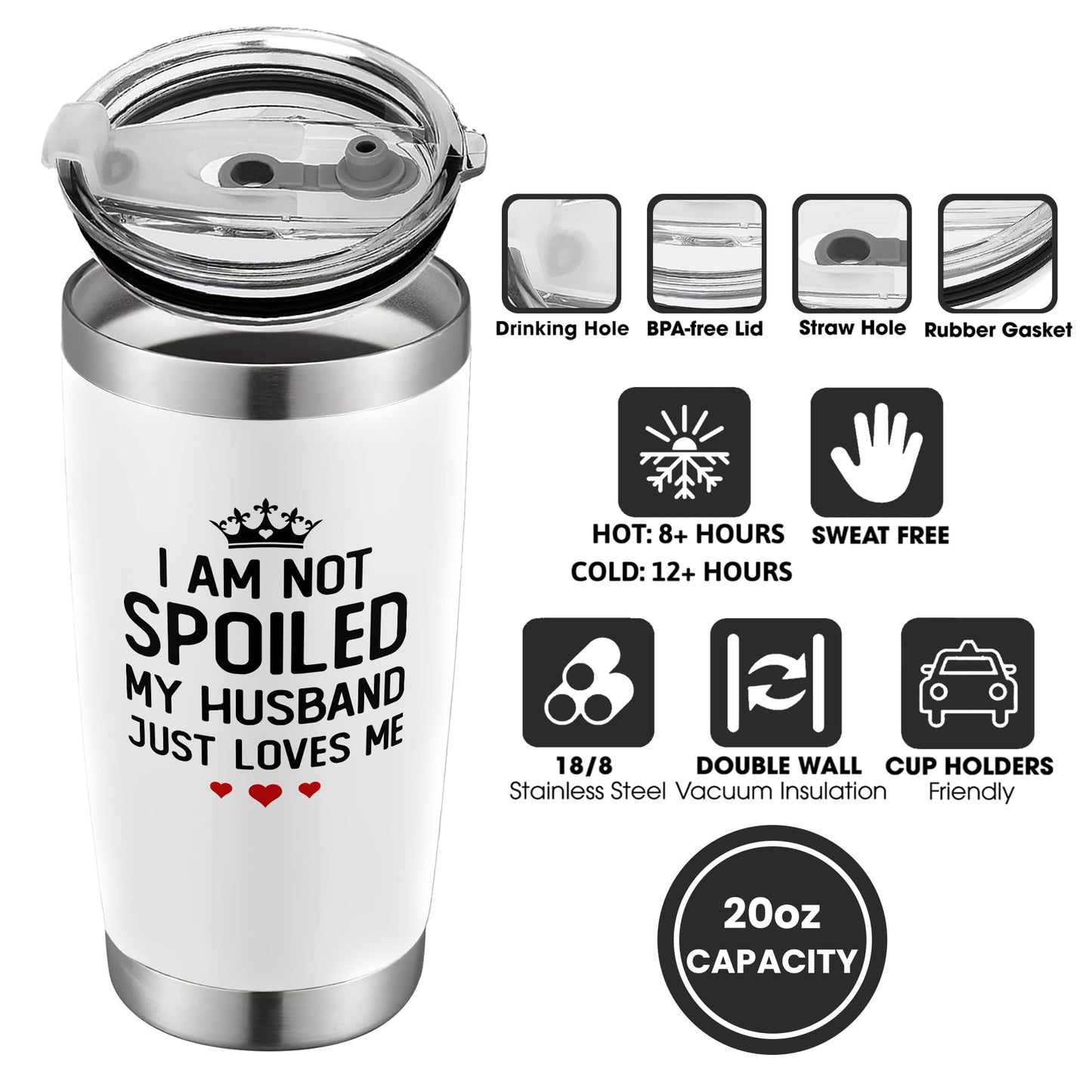 KatAndNat Gifts for Wife - Wife Gifts from Husband - Wedding Anniversary for Women, Valentines, Birthday Gift Ideas, Mothers Day, Christmas Gift for Her - Romantic Cup for Her - 20 Oz White Tumbler