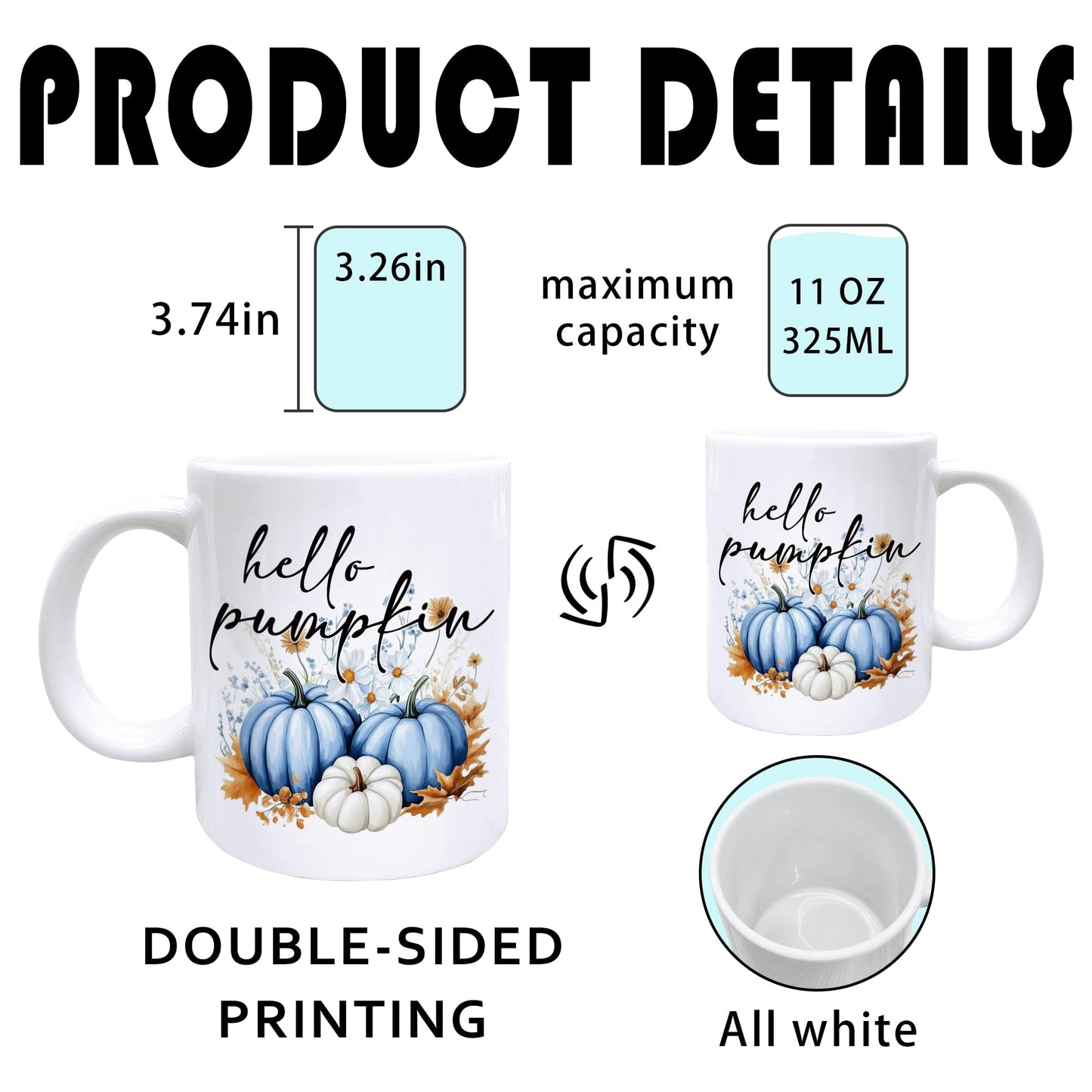 Foyoulame Fall Pumpkin Coffee Mugs, Hello Pumpkin Mug, Blue and White Pumpkins Coffee Teacup, Fall Thanksgiving Gifts for Women, Autumn Gifts for Women, Autumn Pumpkins Ceramic CoffeeMug 11oz