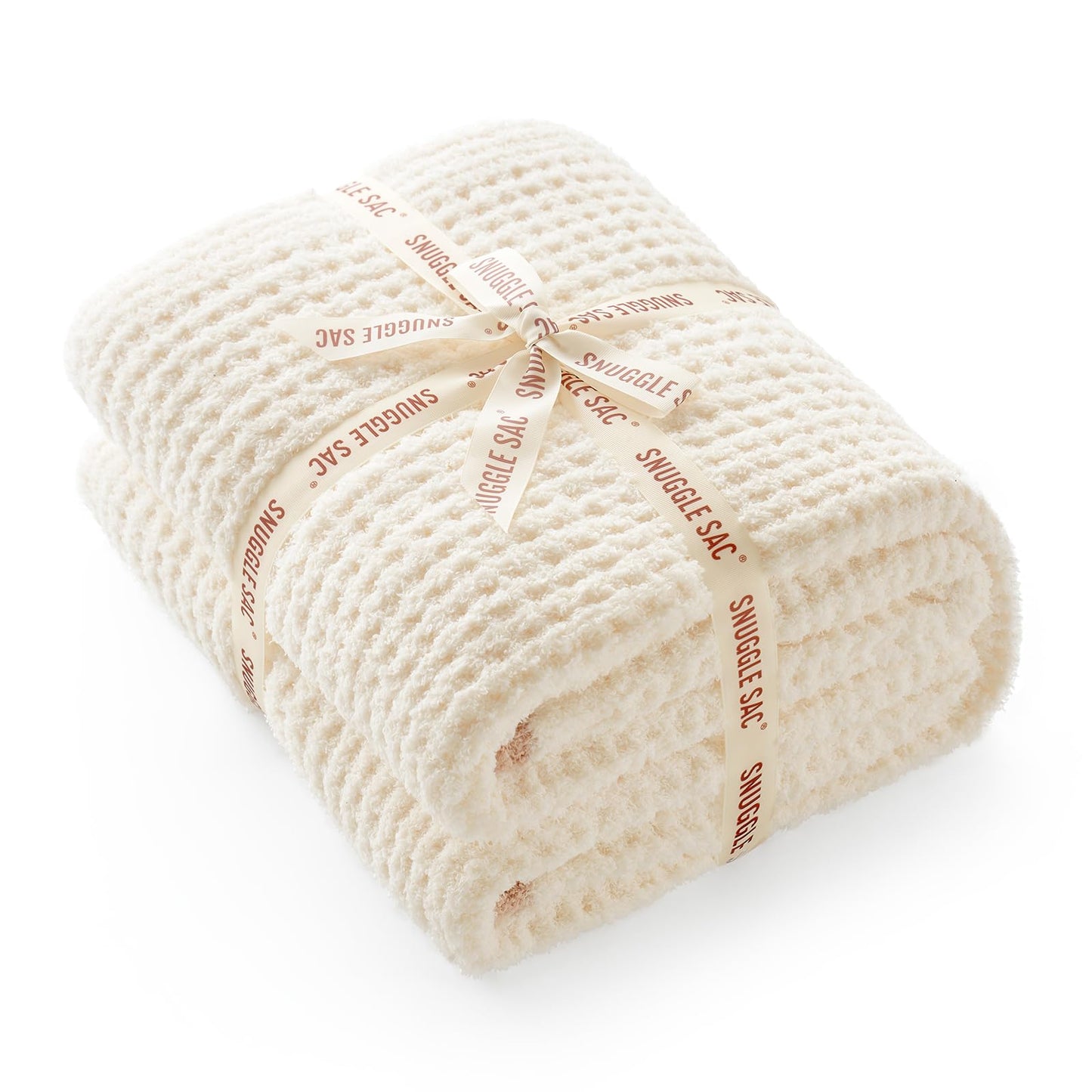 Snuggle Sac Ultra Soft Waffle Throw Blanket for Couch Bed Sofa 50x60 inches, Reversible Cream Blanket Microfiber Fluffy Fuzzy Cozy Knit Throws for Women Mothers Birthday Gifts