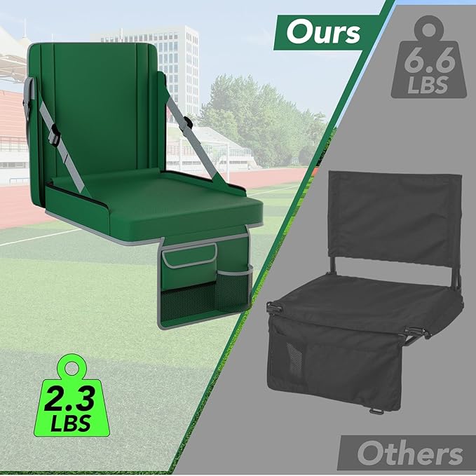 janiry Stadium Seats with Back Support 2PACKS Adjustable Bleacher Chairs with Back and Cushion Bleacher Seat with Cup Holder, Carry Handle & Shoulder Strap for Outdoor Sports Events, Picnics, Beaches