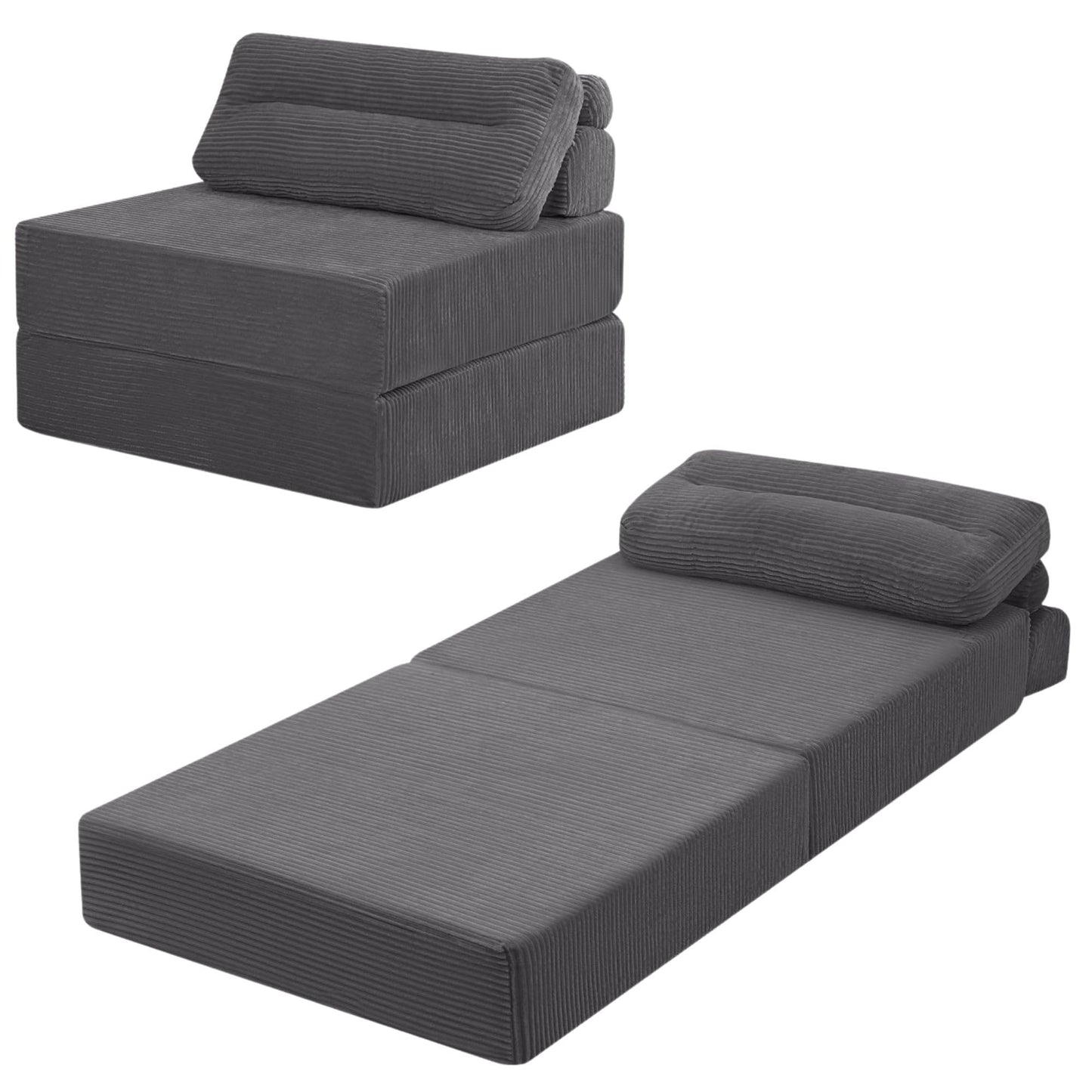 MeMoreCool Convertible Sofa Bed Folding Bed Chair, Boneless Sleeper Chair with Pillow, Fold Out Couch Lazy Floor Futon Lounger for Guest Small Space, Portable Foldable Mattress Couch Single, Grey