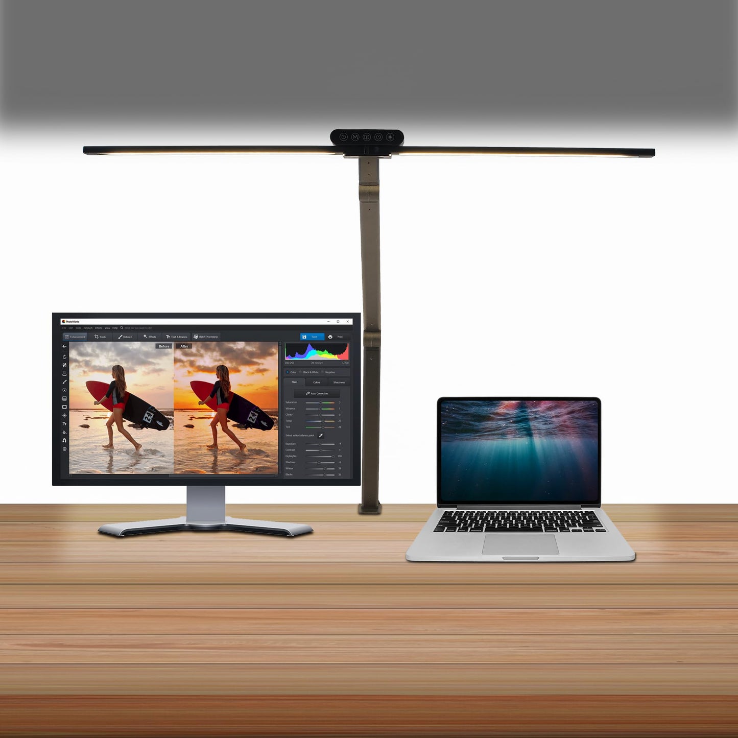 LED Desk Lamps with Clamp, Adjustable & Dimmable Desk Lamps for Home Office, Tall Desk Lamp for Workspaces, Bright LED Desk Light for Study, Workbench Light for Computers (180 Degree Rotation)