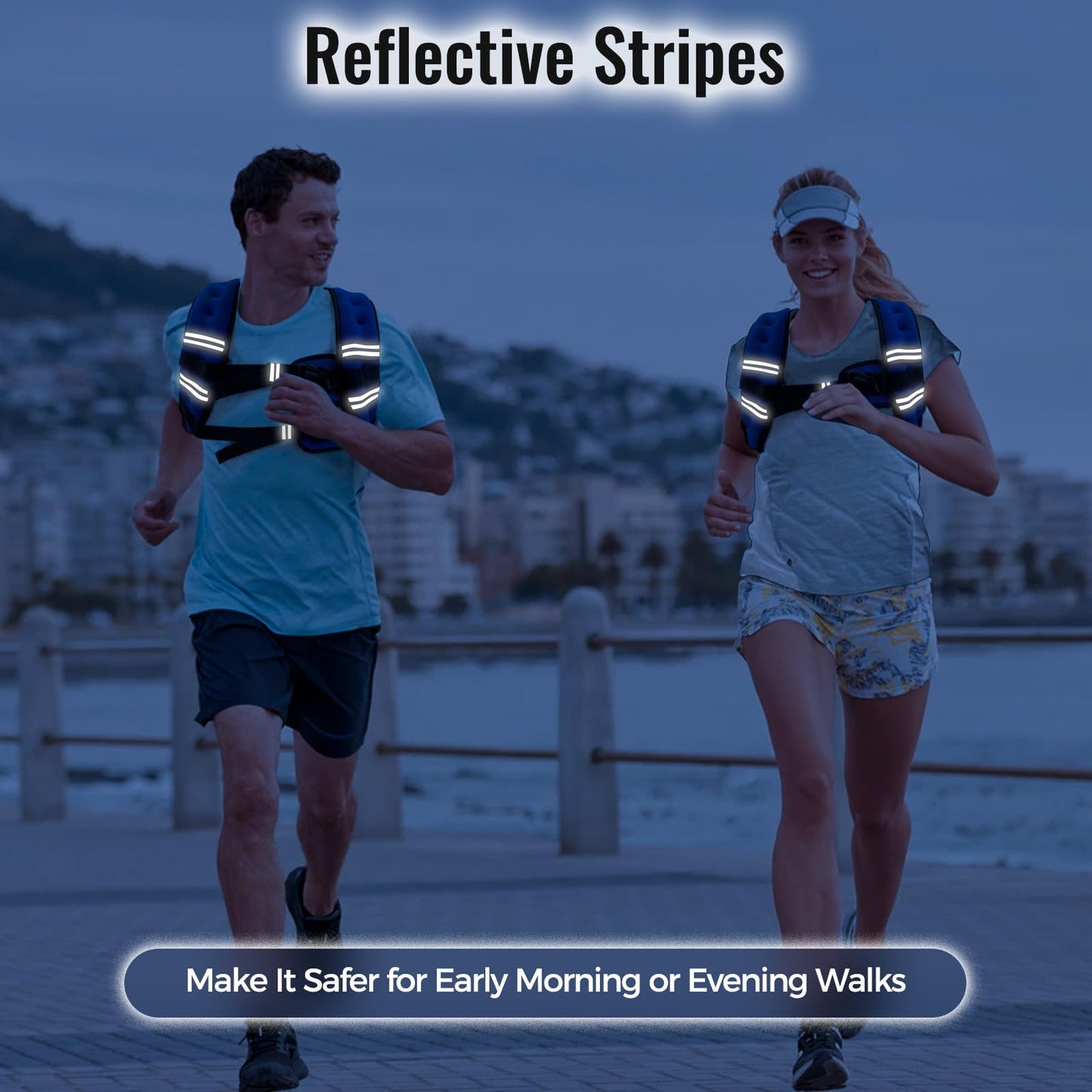 Zeerun Weighted Vest for Women & Men with Reflective Stripe and Adjustable Buckle, Comfortable & Durable Rucking Vest for Walking, Running & Strength Training, 8LBS-Blue