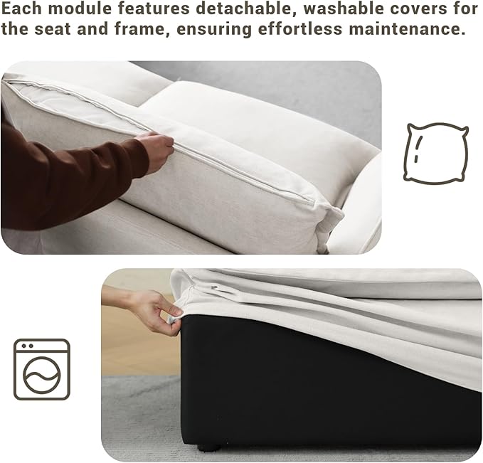 Lopzeho Oversized Cloud Modular Sectional Sofa, Comfy Down Filled Cloud Couch with Removable Cover, V Shaped 5 Seat Couch with Ottoman, Deep Seat Sectional Couches for Living Room, Cream White