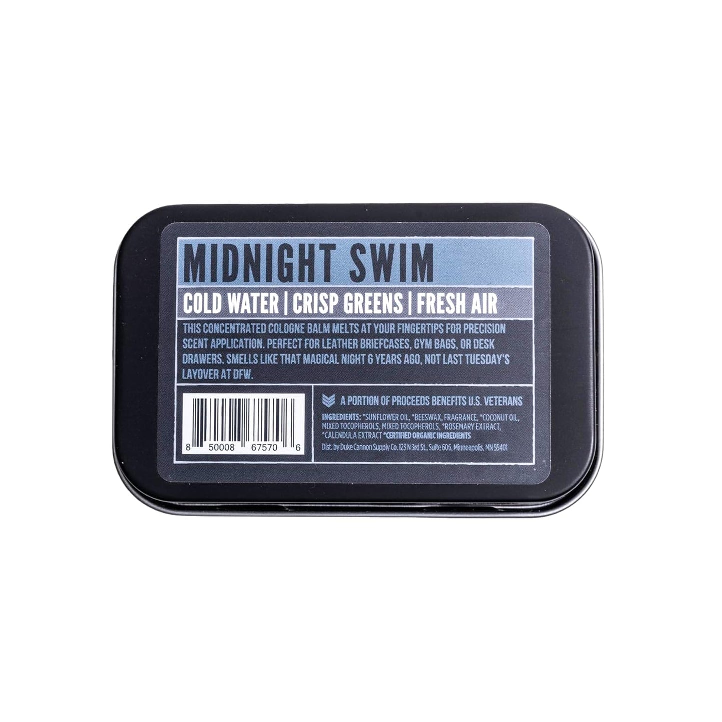 Duke Cannon Supply Co. Solid Cologne for Men Midnight Swim - Cold Water, Crisp Greens, Fresh Air - Concentrated Balm, Travel-Fri