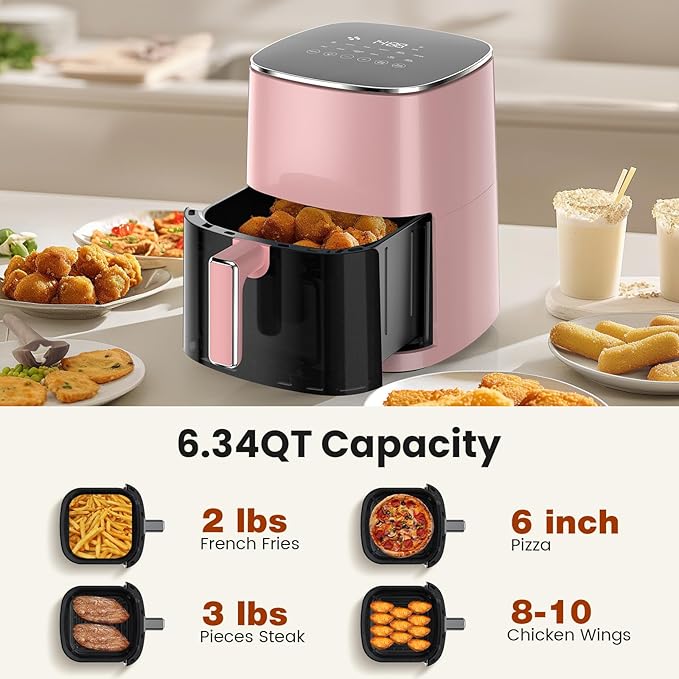Sweetcrispy 6QT Air Fryer with Window, Square Airfryer Oven 12-in-1 for Family, 400°F Rapid Air Crispy Technology, Roast Bake Dehydrate, Nonstick & Easy-Clean Basket