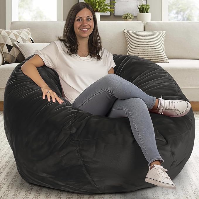 ULTIMATE SACK 4000 4-Foot Bean Bag Chair, Grey Suede Cover – Oversized Foam Lounger, Floor Seat, Small Sofa, or Couch Bed for Living Area, Gaming Room, or Reading Lounge
