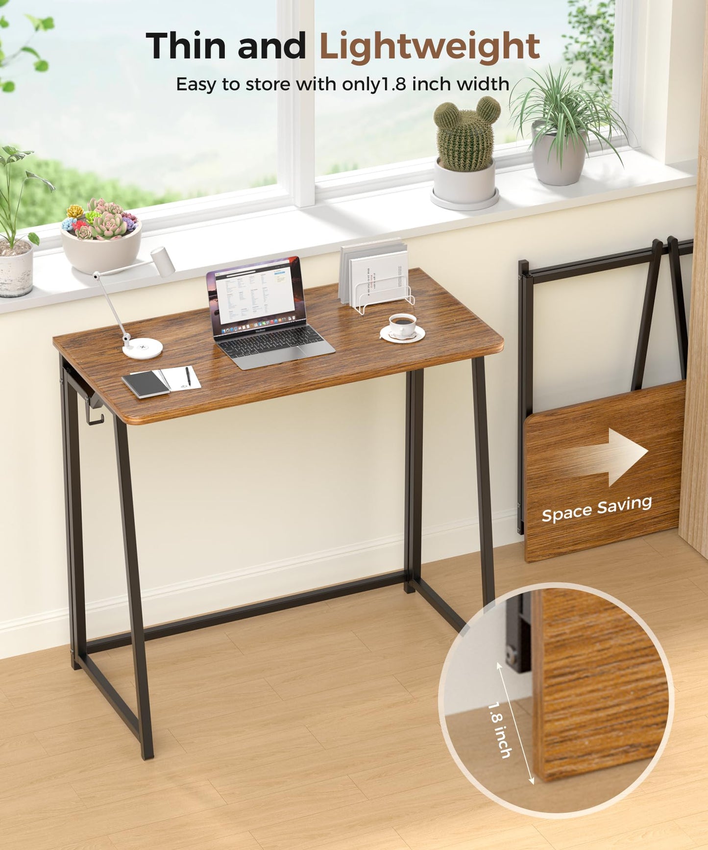 POLWKZU Folding Desk Small Foldable Desk for Small Space, 31.5 Inches Writing Computer Desks in Study, Home Office Foldable Office Desks for Bedroom, Rustic