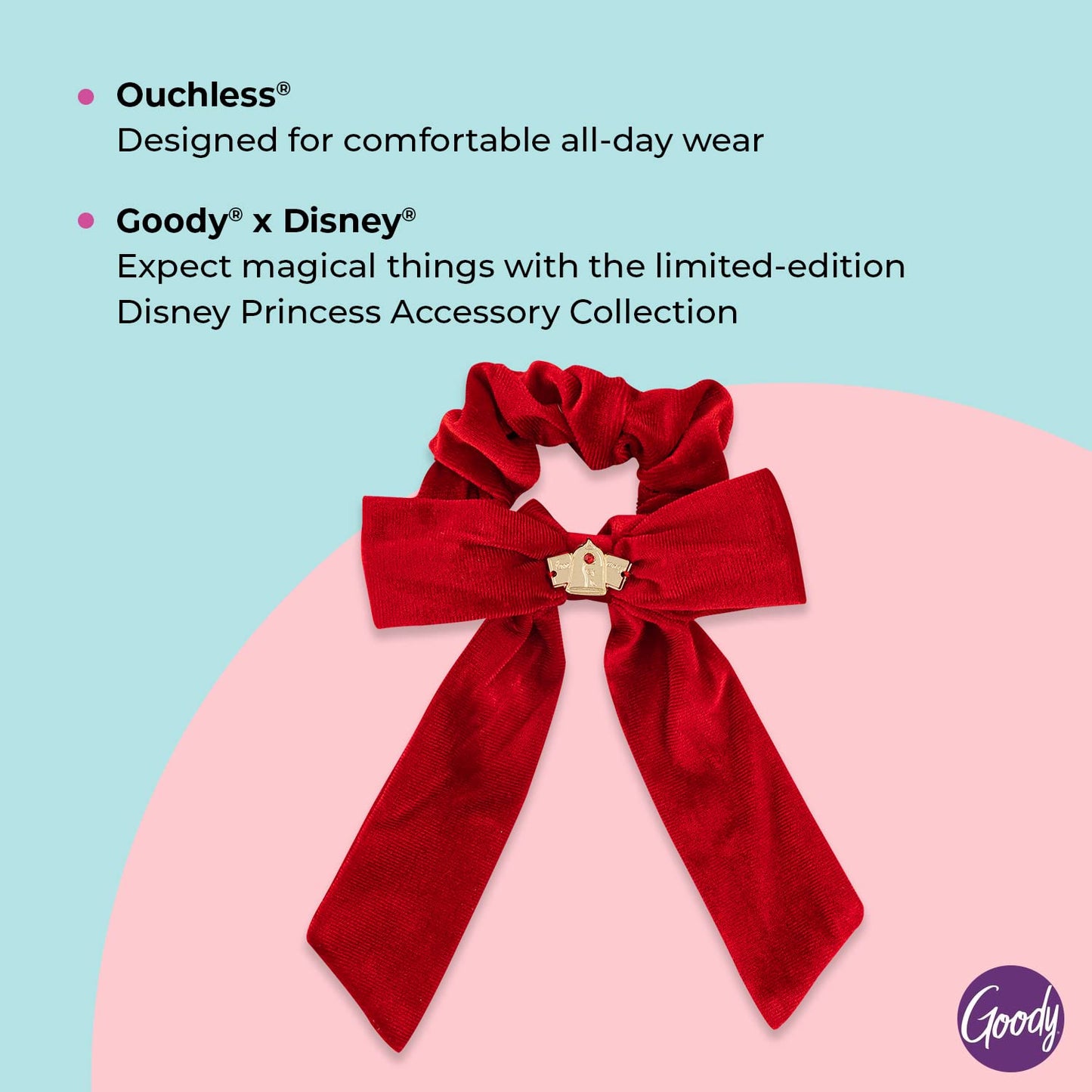 GOODY Ouchless XL Scrunchie Bow - Disney Princess, Belle - Hair Accessories for Men, Women, Boys & Girls - Style With Ease & Kee
