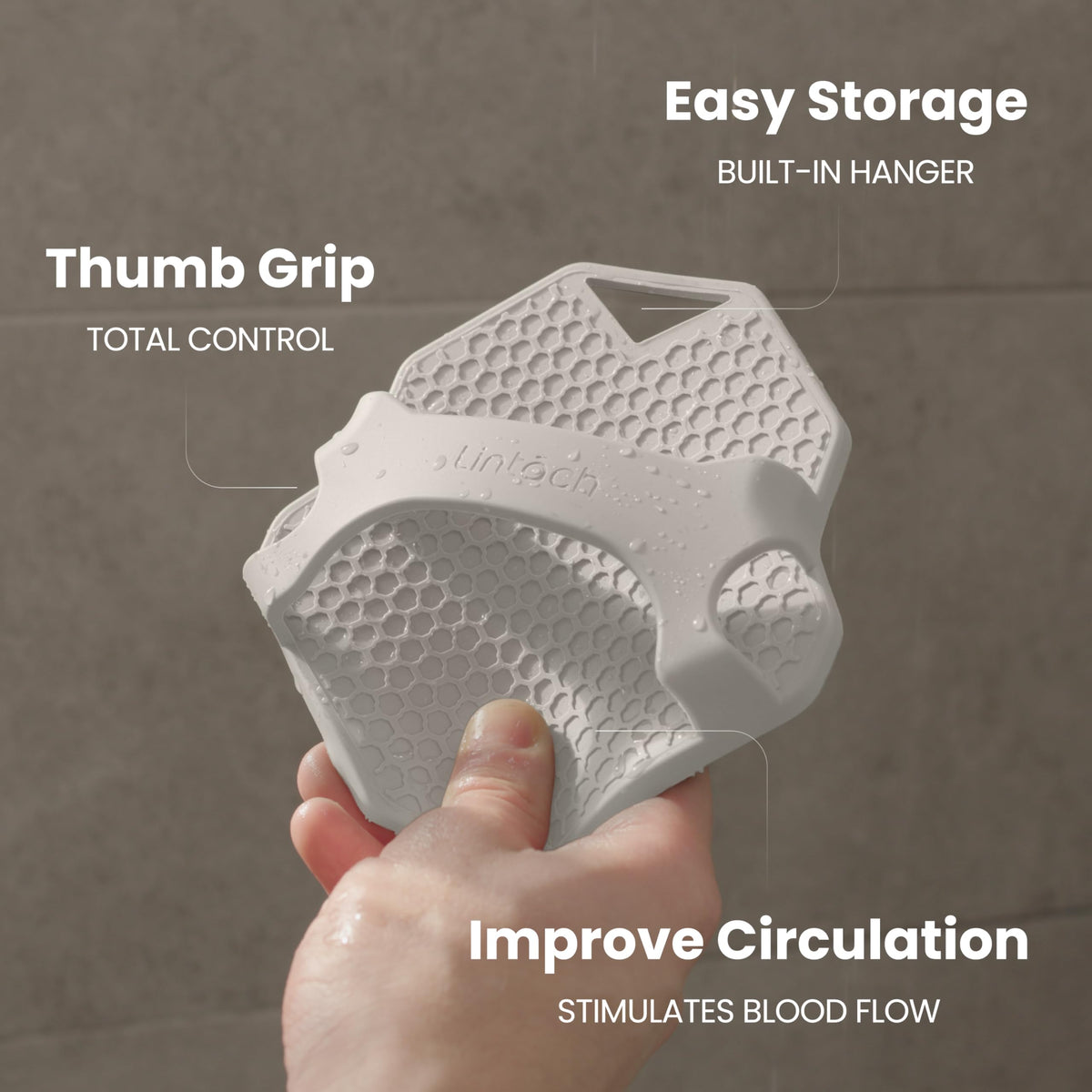 Lintach Shower Scrubbers for Men Shower Exfoliating Body Scrubber, Ergonomic Silicone Body Scrubber, Reusable, Hygienic Bath Loo