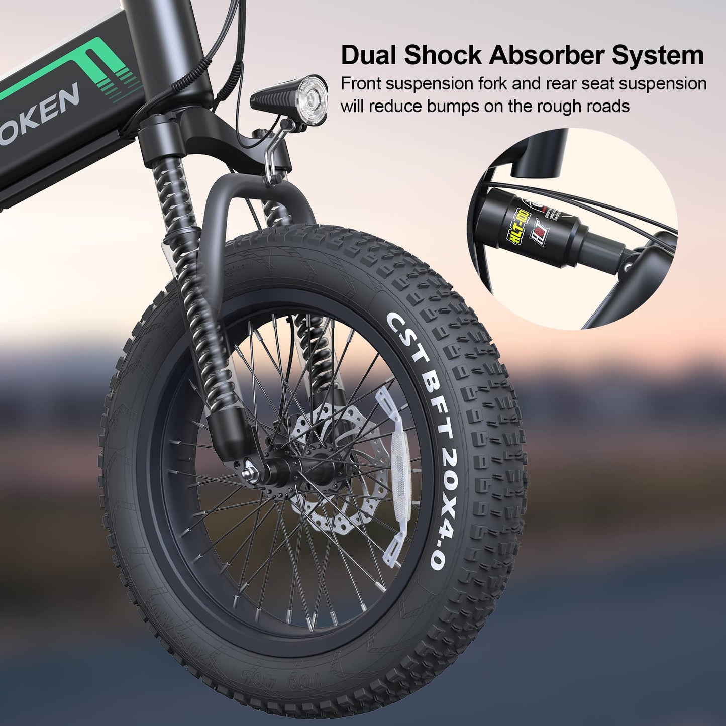 Wooken Electric Bike for Adults, 20''X4.0 Fat Tire Ebike for Adults, Peak 750W Foldable Electric Bicycle with 48V 10Ah Battery, 7 Speed, Full Fuspension, 20MPH Ebike for Mountain Beach Snow