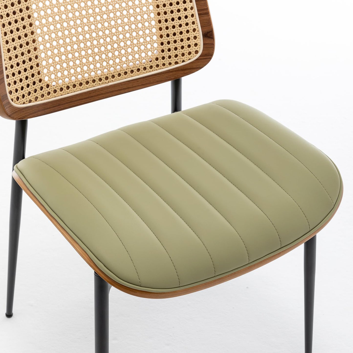 LUNLING Dining Chairs Set of 2 Mid Century Modern Retro Faux Leather Kitchen Chairs with Walnut Bentwood Upholstered Seat Metal Legs Adjustable Foot for Kitchen Dining Room Chairs(LightGreen)