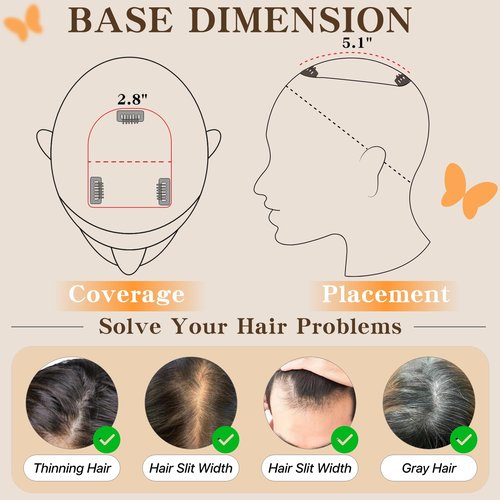 TESSHAIR Human Hair Toppers for Women, 150% Density Hair Topper with Bang, No Tangle & Smooth, Upgrade 7x13cm Silk Base, 12 Inch #1B Natural Black