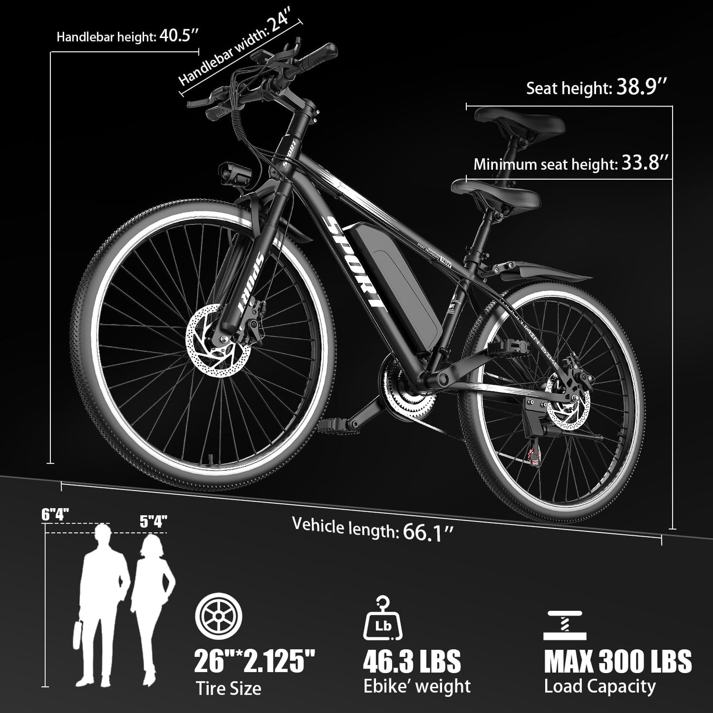 Misodo Electric Bike for Adults, 26" Electric Mountain Bike, 750W Peak Ebike, 22-25 MPH, 45-55 Miles Long Range, Removable Battery, 7-Speed, Front Fork Suspension, Commuting Electric Bicycle, UL2849