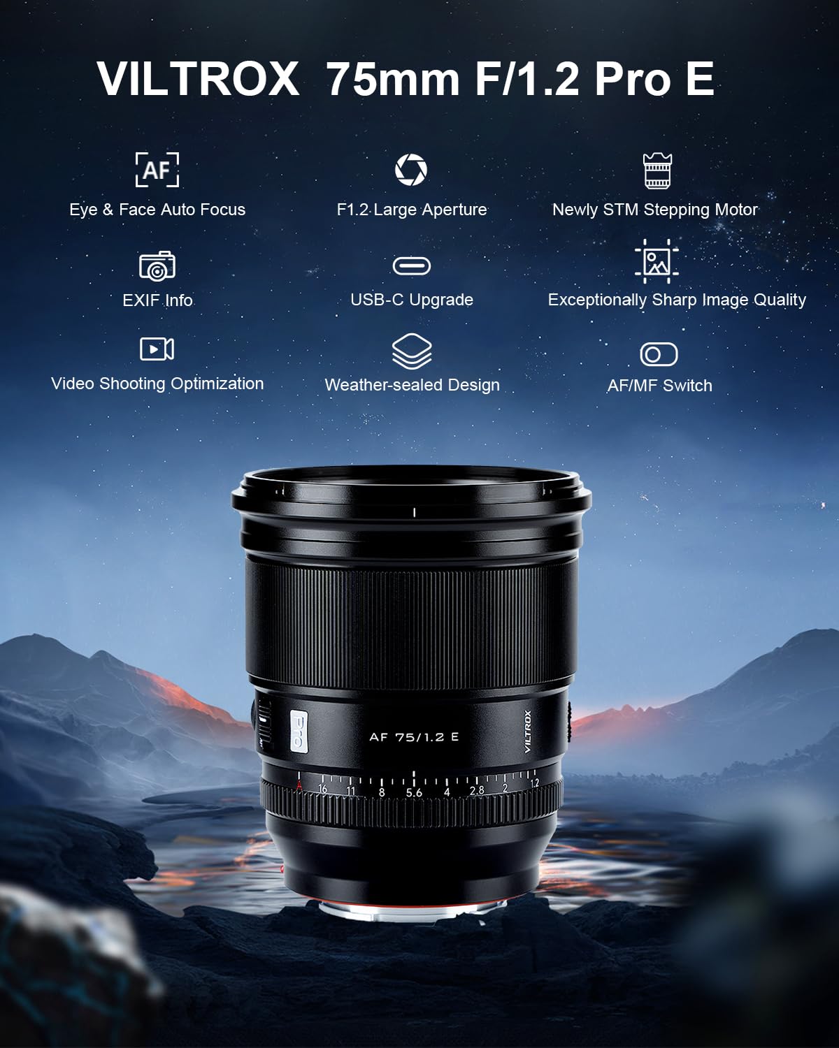 VILTROX 75mm f/1.2 F1.2 EF PRO EF Lens for Sony E-Mount Ultra Wide Angle APS-C Auto Focus Prime Lens Compatible with Sony E-Mount Mirrorless Cameras A7M/R/S Series A7Cc A9 A1 A6x00 Fs5