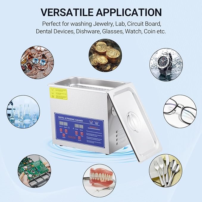 3.2L Commercial Ultrasonic Cleaner | Professional 40kHz with Digital Timer & Heater | for Jewelry, Watches, Eyeglasses & Small Parts Cleaning