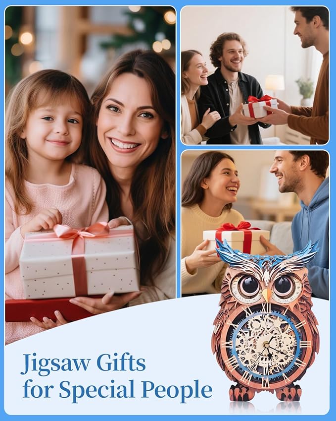3D Wooden Puzzles for Adults, Owl Clock with Pendulum Model Kit, 3D Puzzles for Adults Room Home Decor DIY Wall Clock Kit, Holiday Birthday Christmas Day Gifts for Men Women Teens
