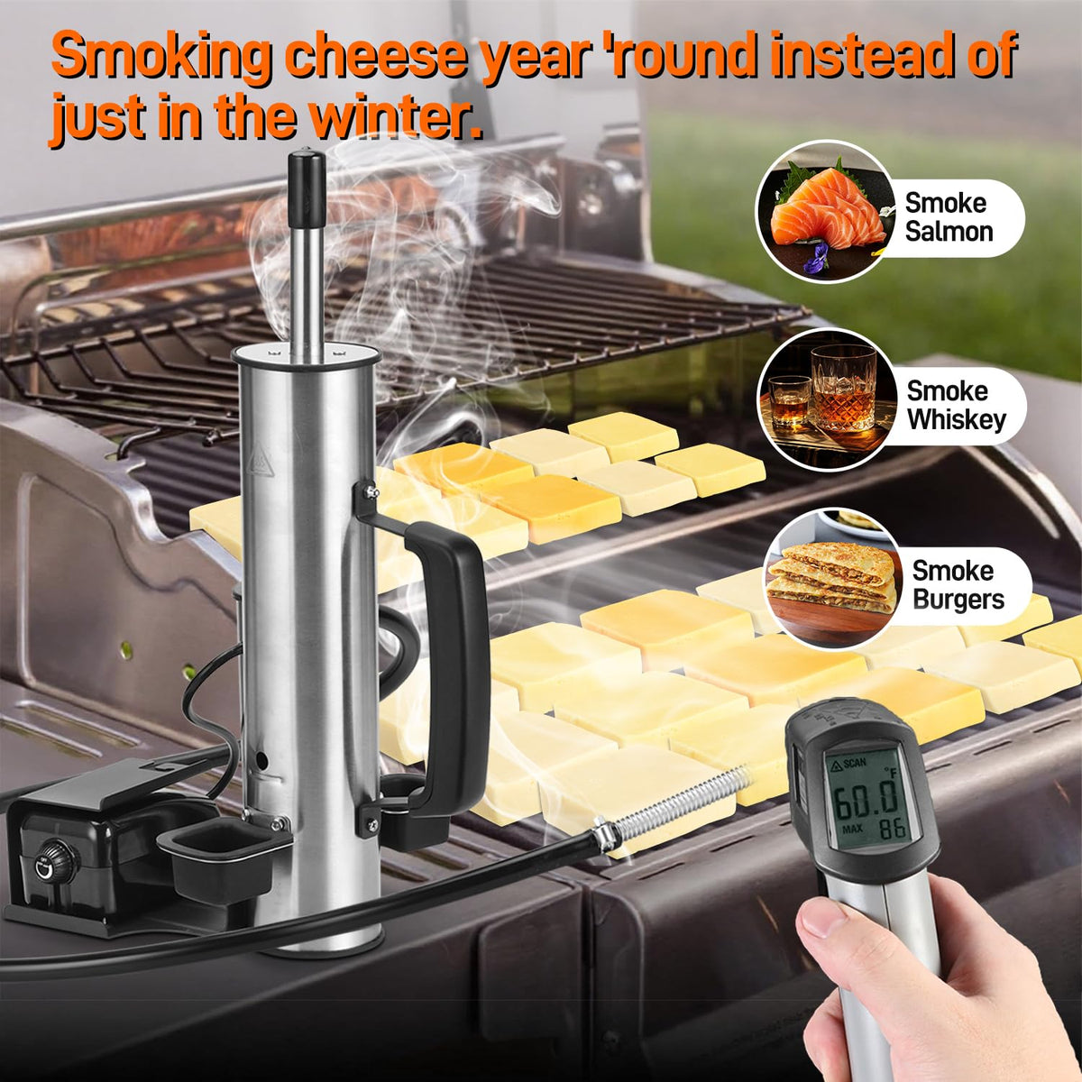 2026 Upgrade Electric Smoker Generator, Cold Smoker 60-70°F for Cheese/Salmon, Adjustable Smoke Volume Air Pump, Smoke Tube for Pellet Smoker, Fits Gas/Pellet Grill, Smoking Accessory Gift for Men