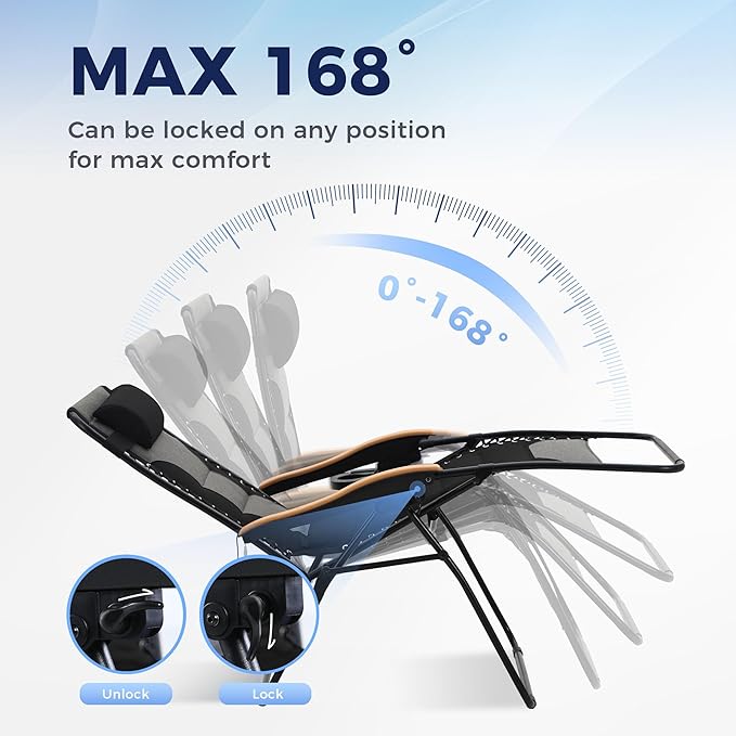 MAISON ARTS Oversized XXL Zero Gravity Chair, 30" Wide Seat Padded Foldable Recliner, Anti Gravity Outdoor Lawn Chair for Poolside/Backyard/Beach, Supports 400lbs, Black & Grey