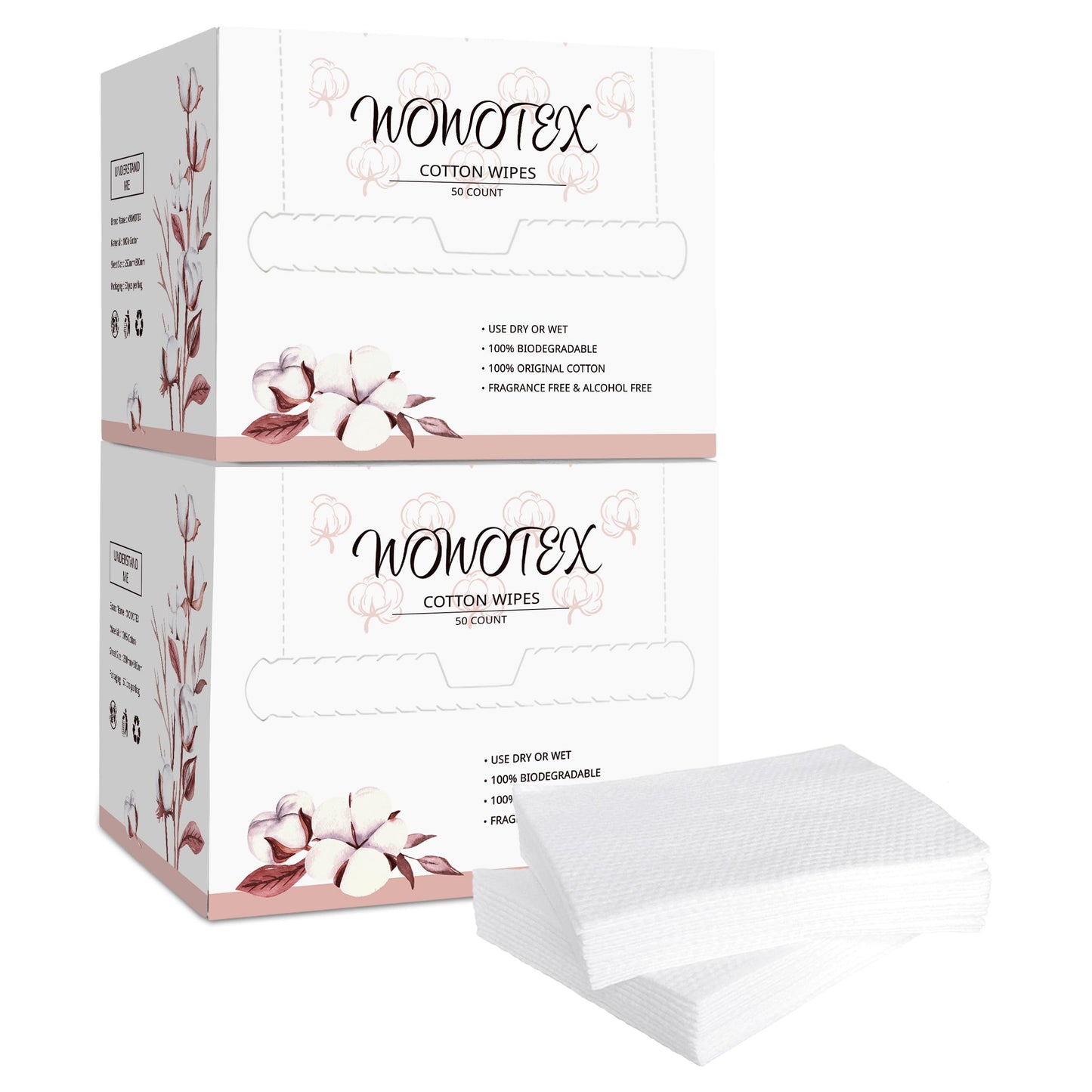 WOWOTEX 100% Cotton Disposable Face Towel 100 Count 10x12 Inch | Biodegradable Thick Soft One Time Use Dry Wipes for Sensitive S