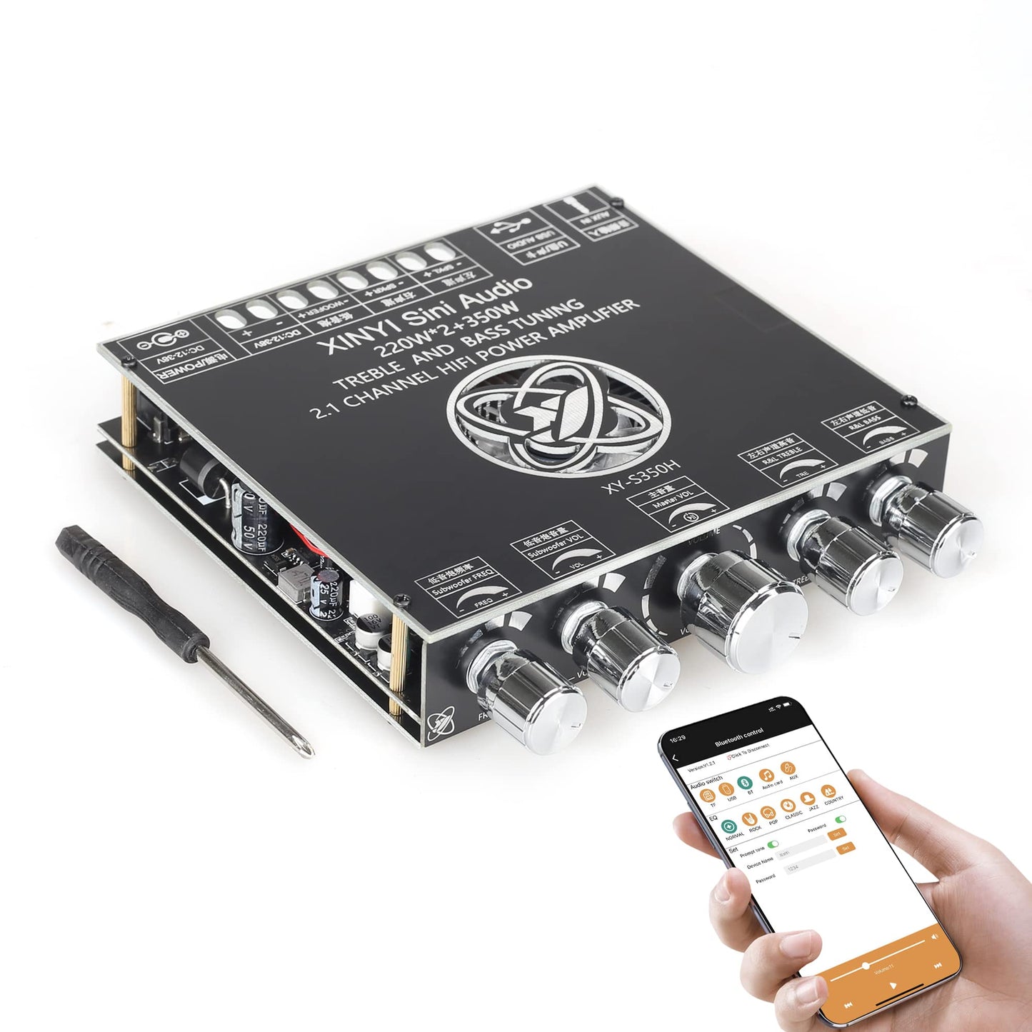 Xy-S350H 2.1 Channel Bluetooth Power Amplifier Board With Tpa3251 Chip, 220W*2+350W Support App Control 18V-36V Bluetooth Speake