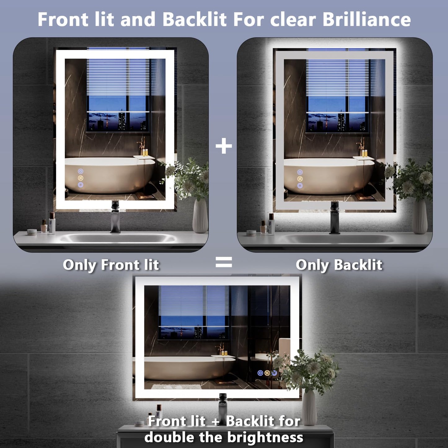 Callsky 24"x 32" LED Mirror for Bathroom, Front and Backlit Controlled Separately LED Wall Vanity Mirror, LED Vanity Mirror with Lights, Stepless Dimmable, Anti Fog, Tempered Glass, Memory (UL ETL)