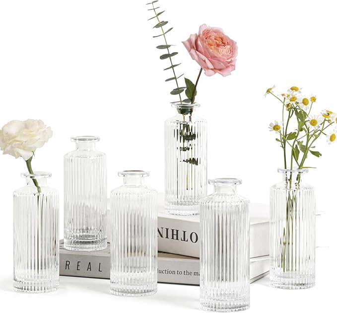 ComSaf Small Vases for Flowers Mini Clear Glass Bud Vases in Bulk, 5.2 inch Tall Mini Flower Vase, Vases for Centerpiece, ...