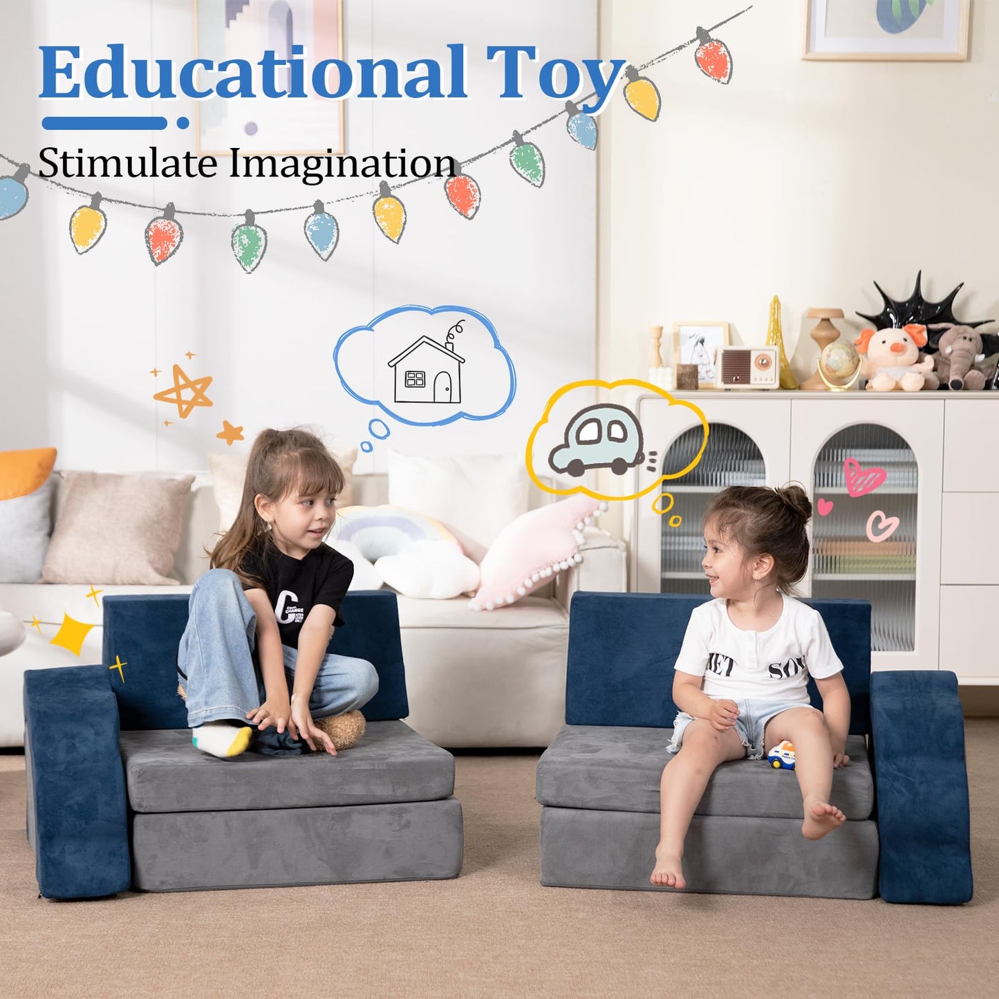 LOAOL Kids Couch 10PCS, Modular Kids Play Couch, Multifunctional Foam Toddler Sofa, Imaginative Convertible Play Sofa for Playroom