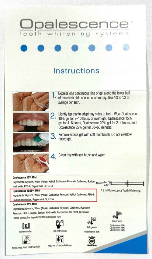Opalescence 20% Gel Syringes Teeth Whitening - Refill Kit (8 Syringes) Carbamide Peroxide, Fluoride. Made by Ultradent, in Mint Flavor. Tooth Whitening - 5196-4