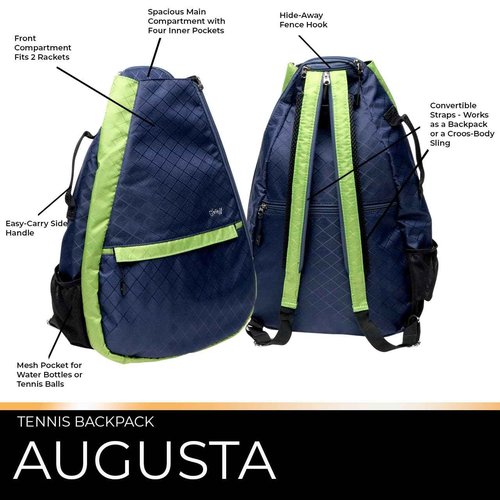 Glove It Tennis Backpack for Women, Lightweight Ladies Tennis Bag & Sling Backpack for 2 Racquets, Balls, Water Bottle - Augusta