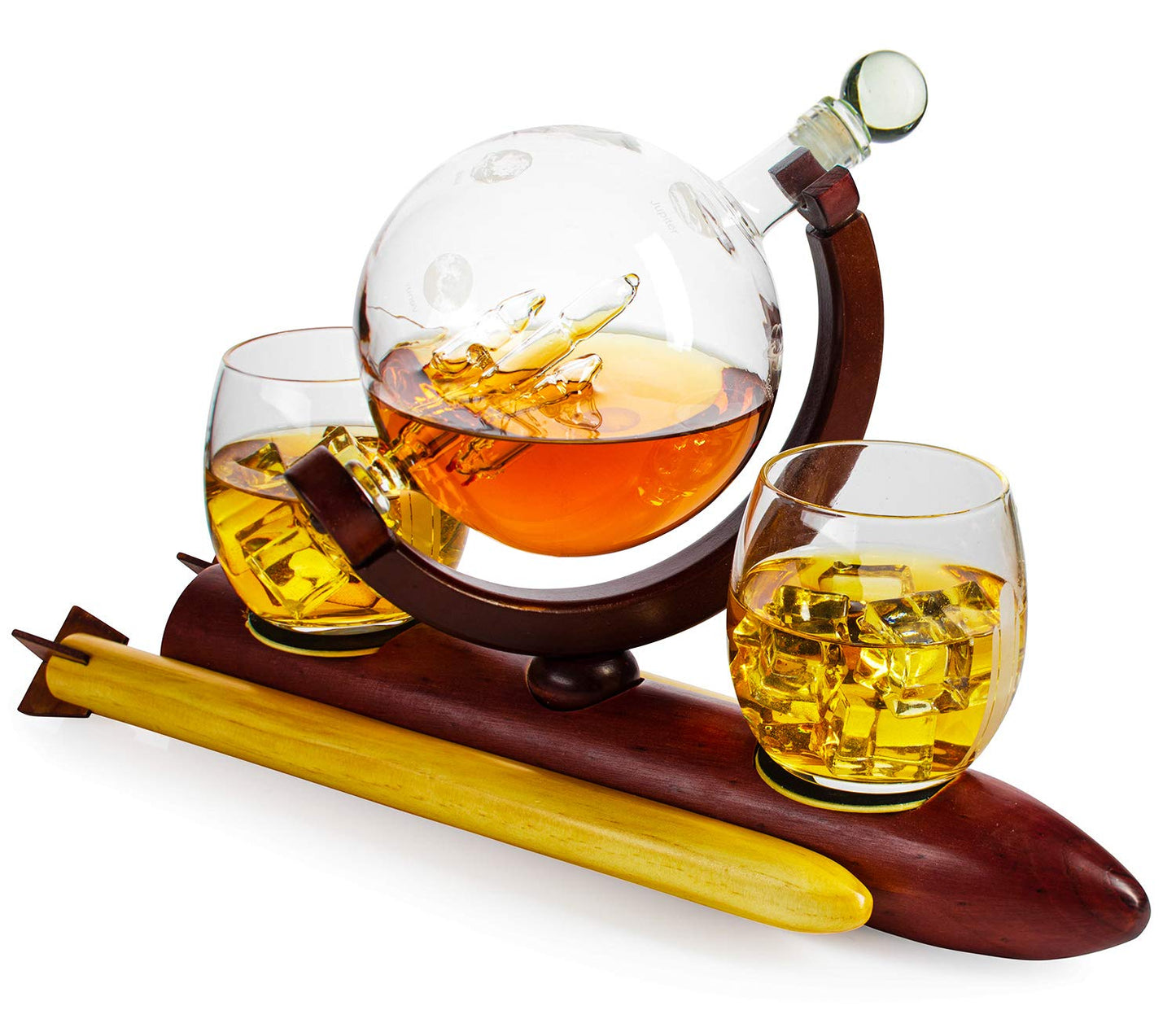 Rocket Wine & Whiskey Decanter Set, Rocket Decanter, Solar System Planets Globe Decanter, Limited Edition, Descriptive Planets Rotating Around Sun, Personal Glass planetarium, Space Lovers Gift!