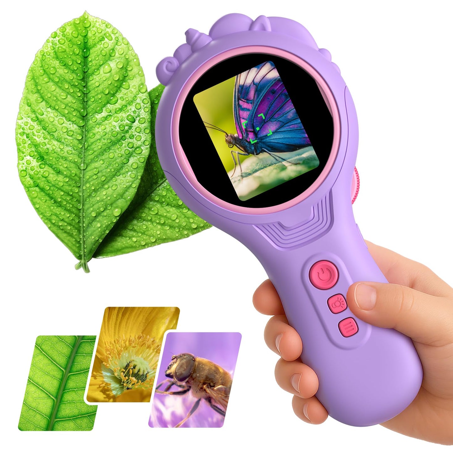 Flooyes Microscope for Kids 5-12, 5MP HD Digital Handheld Microscope with 4X Magnification, Mini Pocket Portable MicroScope Educational Science Toys Birthday Gifts for Age 4 5 6 7 8 9 10 11 Girls