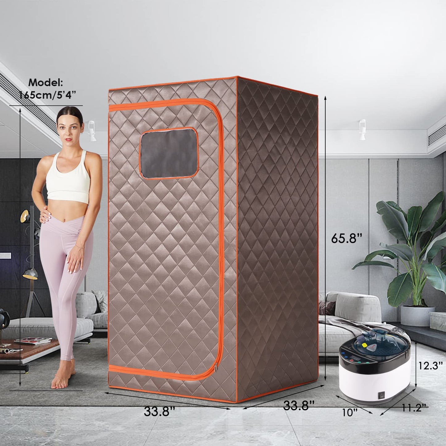 TaTalife Portable Steam Sauna, Full Size Personal Sauna for Home, with 4L & 1500W Steam Generator, Remote Control, Timer (Single Steam 4L Steamer Set - Dark Grey Orange Rim, 33.85" x 33.85" x 65.74")