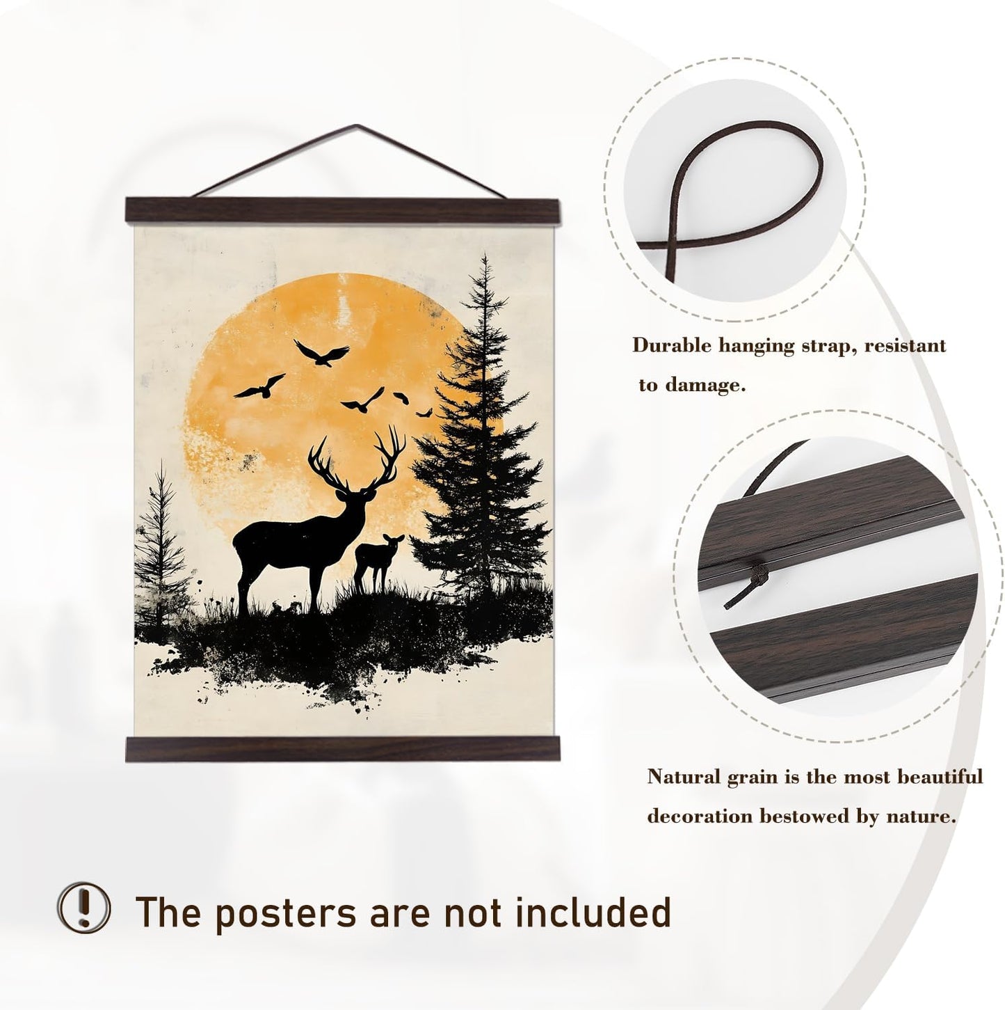 Artmag Magnetic Poster Hanger Frame, 34x22 34x23 34x48 Light Wood Wooden Magnet Canvas Artwork Print Poster Hangers Frames Hanging Kit (Walnut, 34")