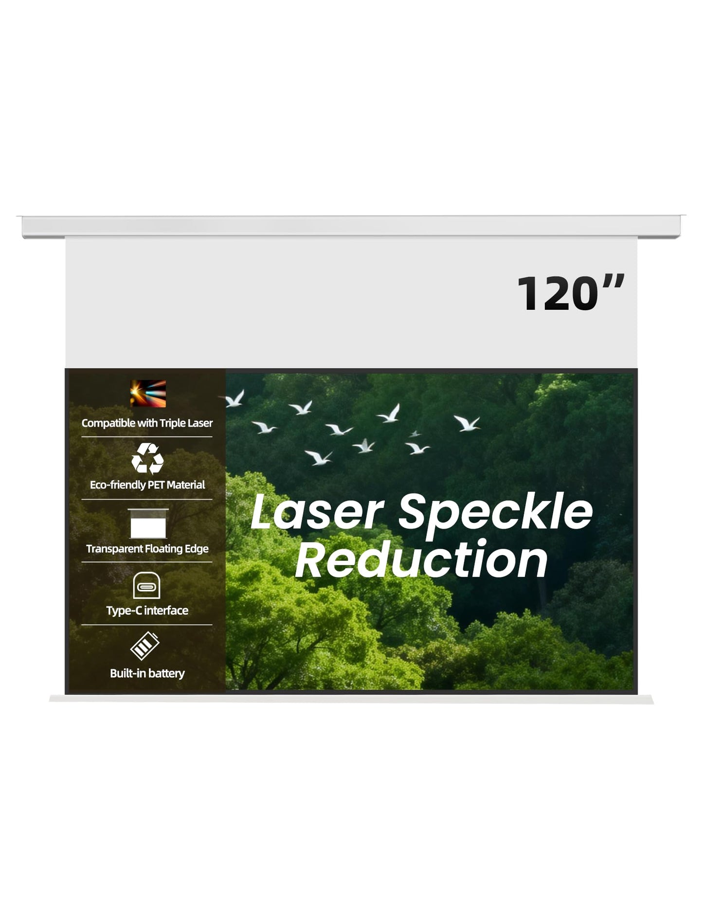 120" PureVision Projector Screen Motorized,Laser Speckle Reduction,Waterproof Drop-Down Outdoor Projector Screen,Movie Screen 4K/8K UHD Ready,2 Recharges Yearly for Home Theater & Backyard Movie Night