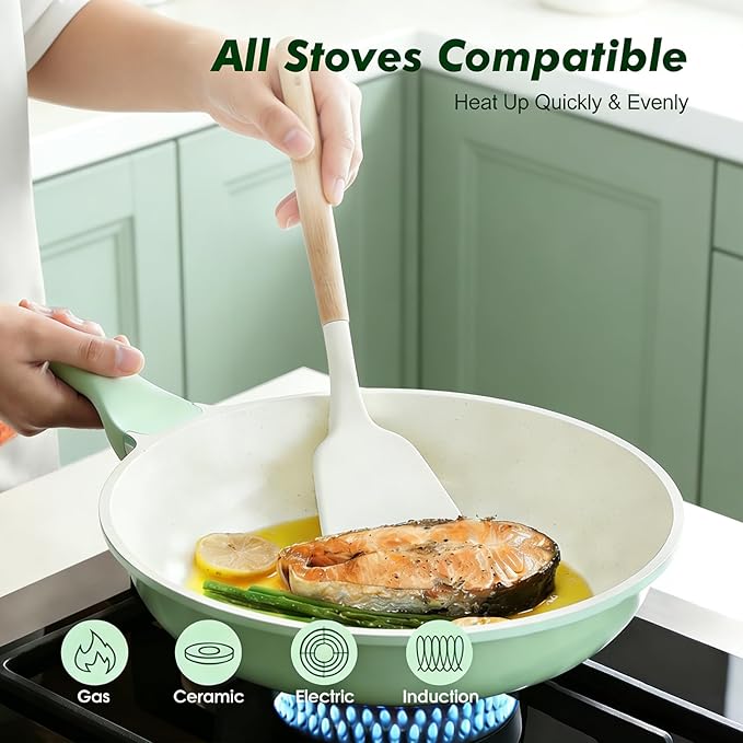 SENSARTE Nonstick Ceramic Frying Pan Skillet, 8 Inch Omelet Pan, Healthy Non Toxic Chef Pan, Induction Egg Pan with Heat Resistant Handle, Dishwasher Safe, PFAS-Free, Green