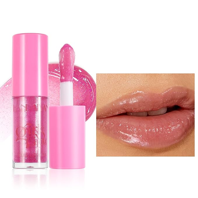 Beauty Glazed Big Brush Head Lip Oil, Ultra-Hydrating & Nourishing, Smooth Glossy Finish Lip Glow Oil, Shiny and Vegan Tinted Lip Gloss, Non-Sticky Formula (1, 02# Shiny)