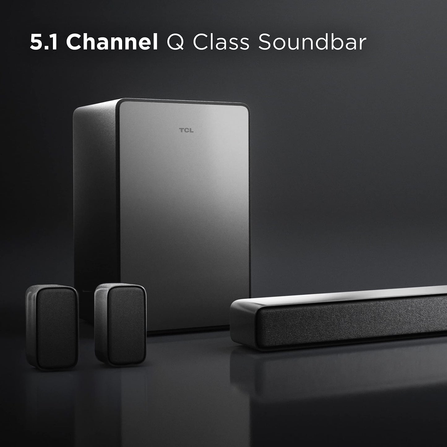 TCL 5.1ch Sound Bar with Wireless Subwoofer (Q6510, 2023 - Model), Dolby Audio, DTS Virtual:X, 430W, Built-in Center Channel Speaker, 2 Rear Surround Sound Speakers, Wall Mount / HDMI cable included