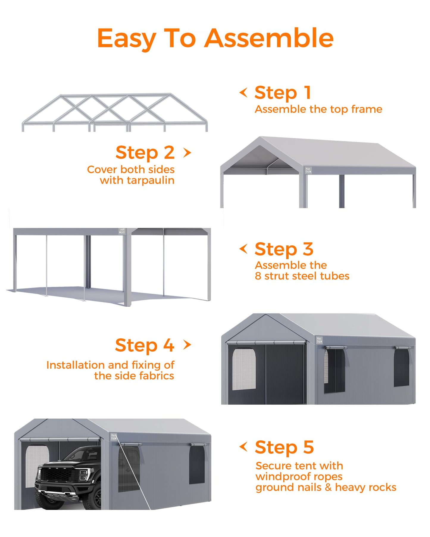 Carport, 10 x 20 FT Portable Garage Heavy Duty, Carport Canopy with Sidewalls Roll-Up Door & Windows, Car Port Canopy Tent Reinforced with Extended Skirt for Truck, Boat, Car Shed (Light Gray)