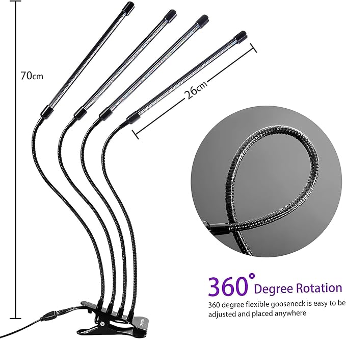 Grow Lights for Indoor Plants - 84 LED Full Spectrum Clip Plant Growing Light (4 Heads 2 Pack)