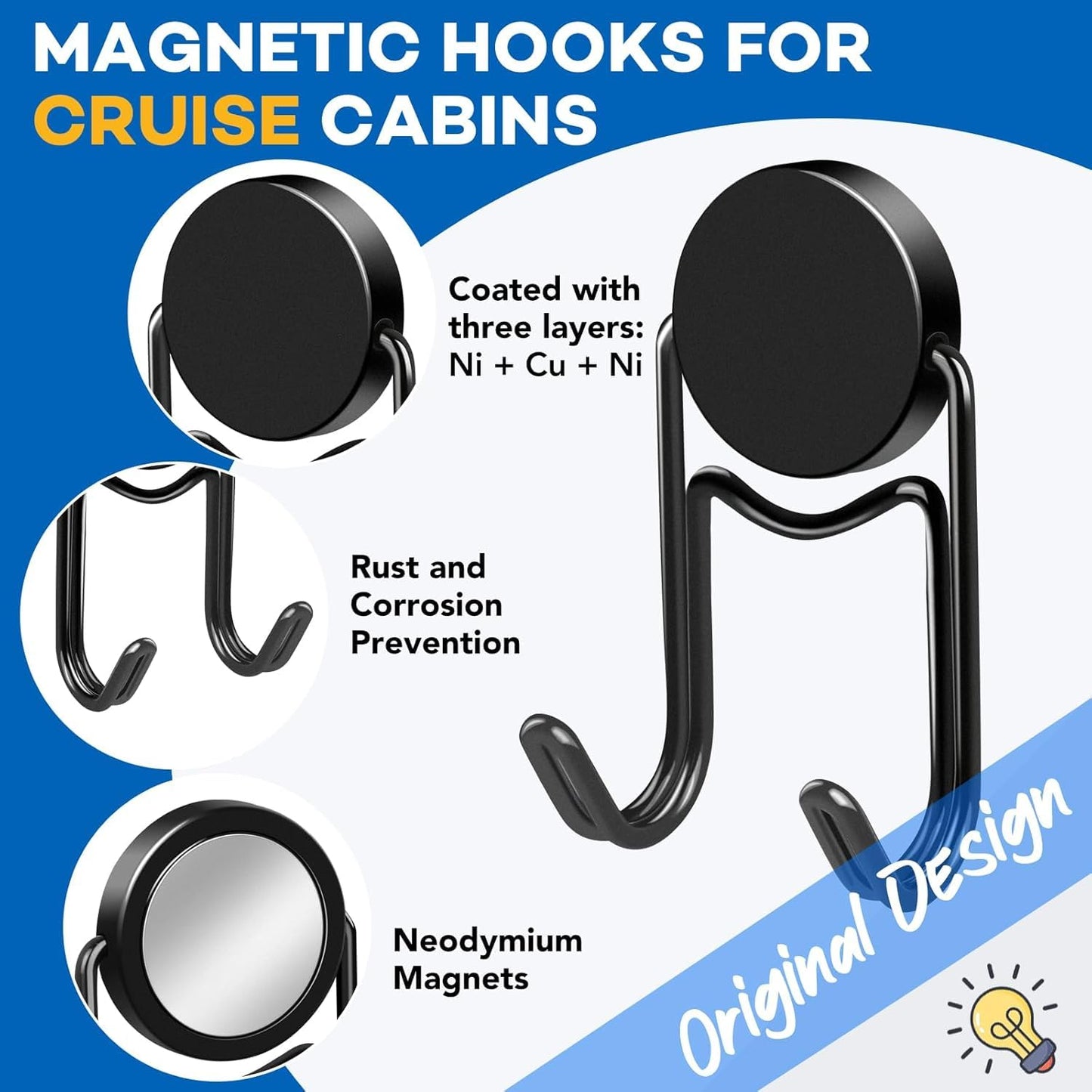 LOVIMAG Magnetic Hooks, 50lbs+ 2026 Cruise Cabin Ship Essentials Magnet Hook Heavy Duty Strong Magnets Refrigerator Fridge Hanging for Classroom Beach Vacation Kitchen Home Must Haves 10 Pcs (Black)