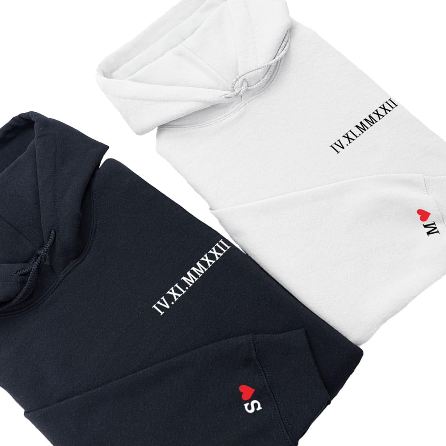 Merrvey Custom Roman Numeral Hoodie with Initial and Heart Matching Couple Hoodies Personalized Anniversary Initial Hoodie Date Valentines Day Gift for Couples Wedding Engagement Stuff