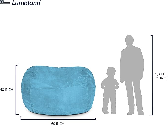 Lumaland Luxurious 5ft Large Bean Bag Chair with Microsuede Cover - Ultra Soft, Foam Filling, Washable Bean Bag Sofa for Kids, Teenagers, Adults - Sack Chair for Dorm, Family Room - Light Blue