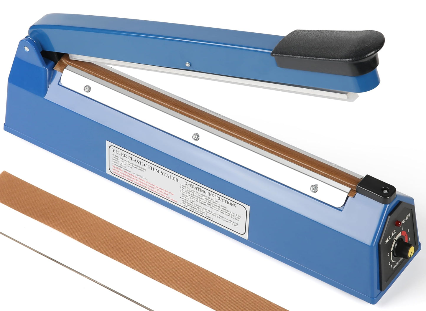 12 Inch Impulse Heat Sealer Yeler Impulse Bag Sealer Manual Poly Bag Heat Sealer Machine for Plastic Bags PE PP Bags Extra Replace Element Grip(Blue)