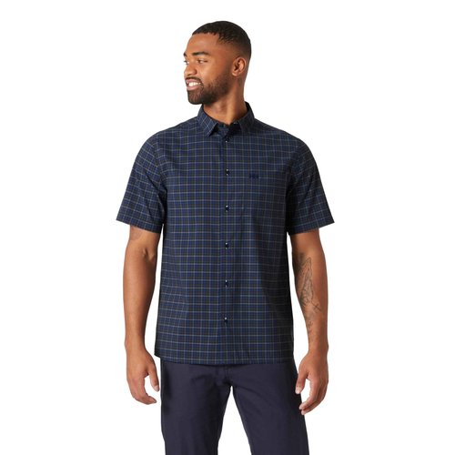 Helly-Hansen Men's Short Sleeve Button Up Shirt, 597 Navy Vika Micro Plaid