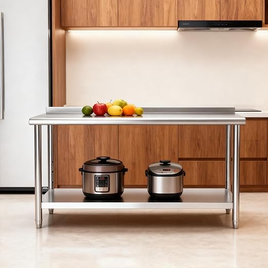 Mioleu Commercial Stainless Steel Table 60 x 24 Inches Heavy Duty Prep & Work Metal Desk with Blacksplash & Adjustable Undershelf for Kitchen Restaurant Home Garage Warehouse