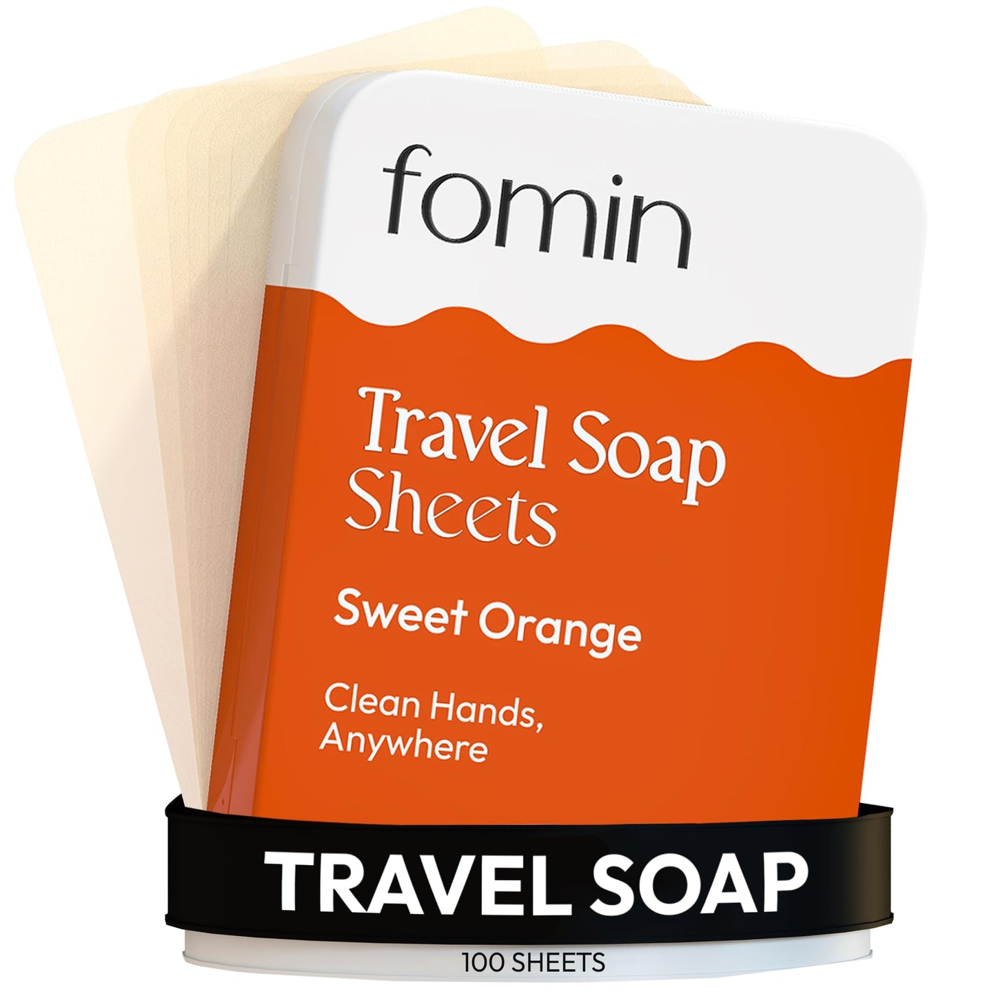 FOMIN - Antibacterial Paper Soap Sheets Tin for Traveling - (100 Sheets) Orange Portable Travel Hand Soap Sheets, Dissolvable Mi